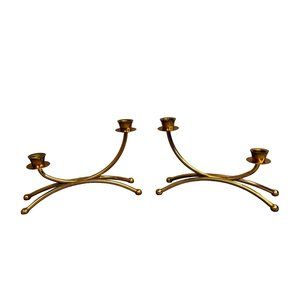 Brass Candle Holders Candelabra Pair Arched Taper Centerpiece Mantle Shelf Decor
